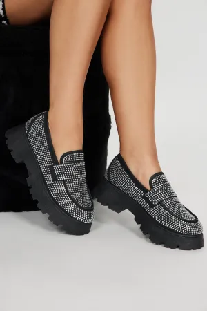 Always Stylin' Rhinestone Loafers  - Black