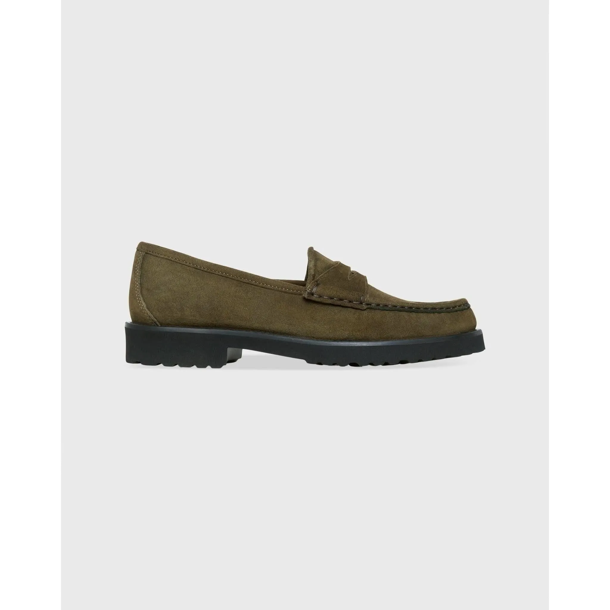 Ann Mashburn Lug Sole Loafer Military Suede