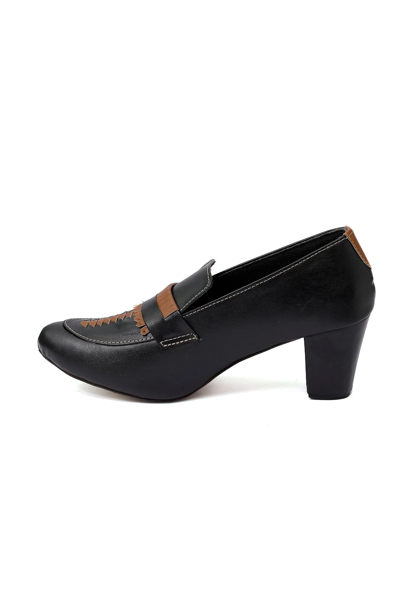 Black Cruelty-Free Leather Loafer Heels