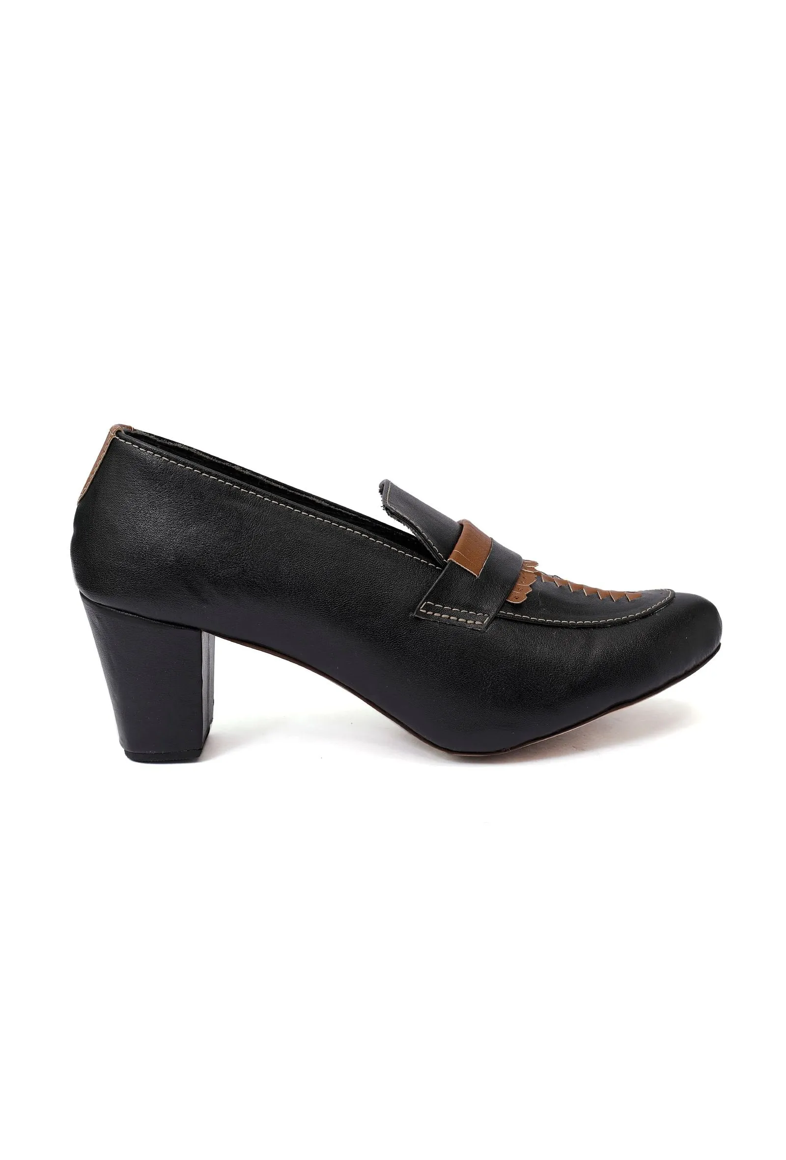 Black Cruelty-Free Leather Loafer Heels