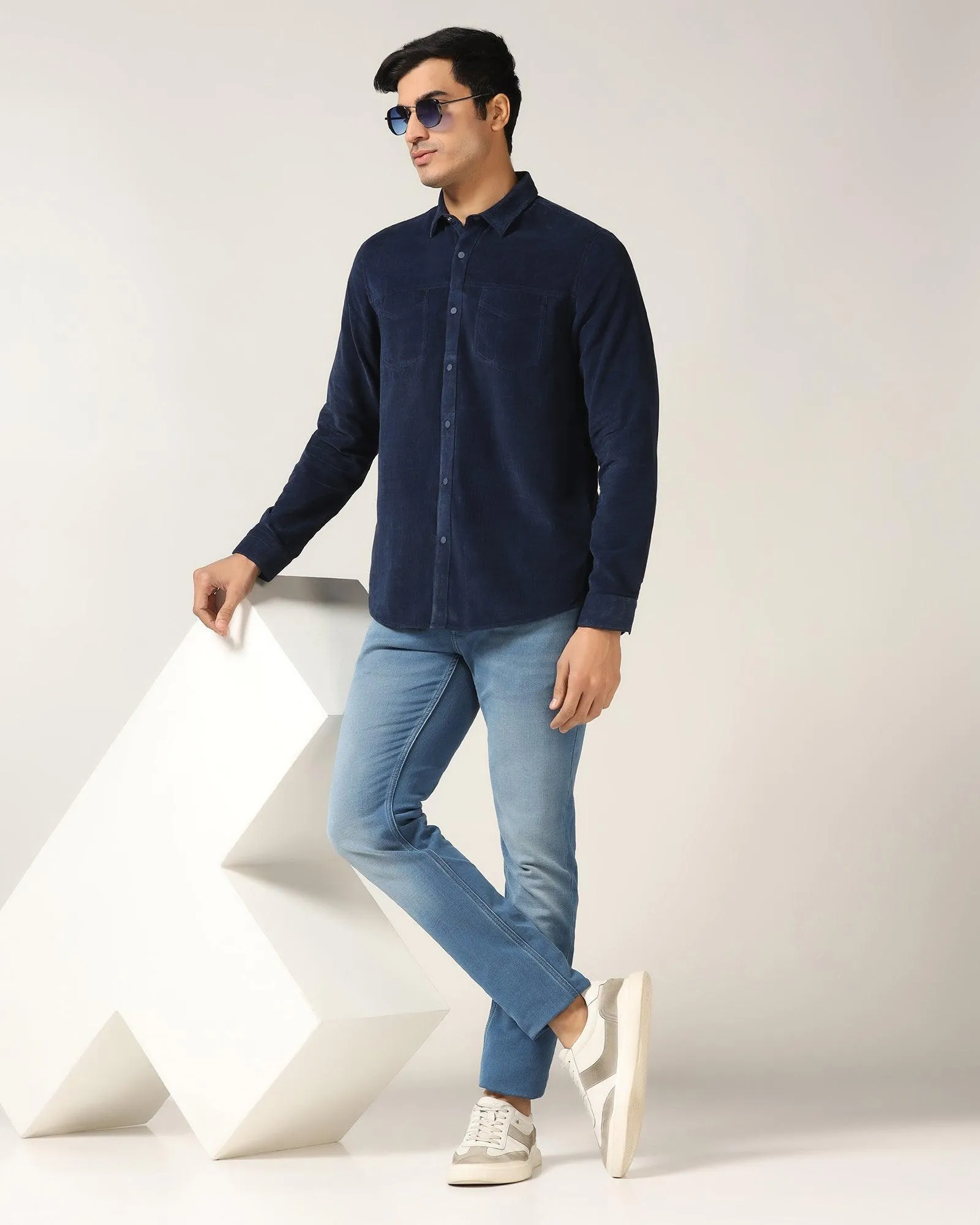 Casual Indigo Textured Shirt - Soy