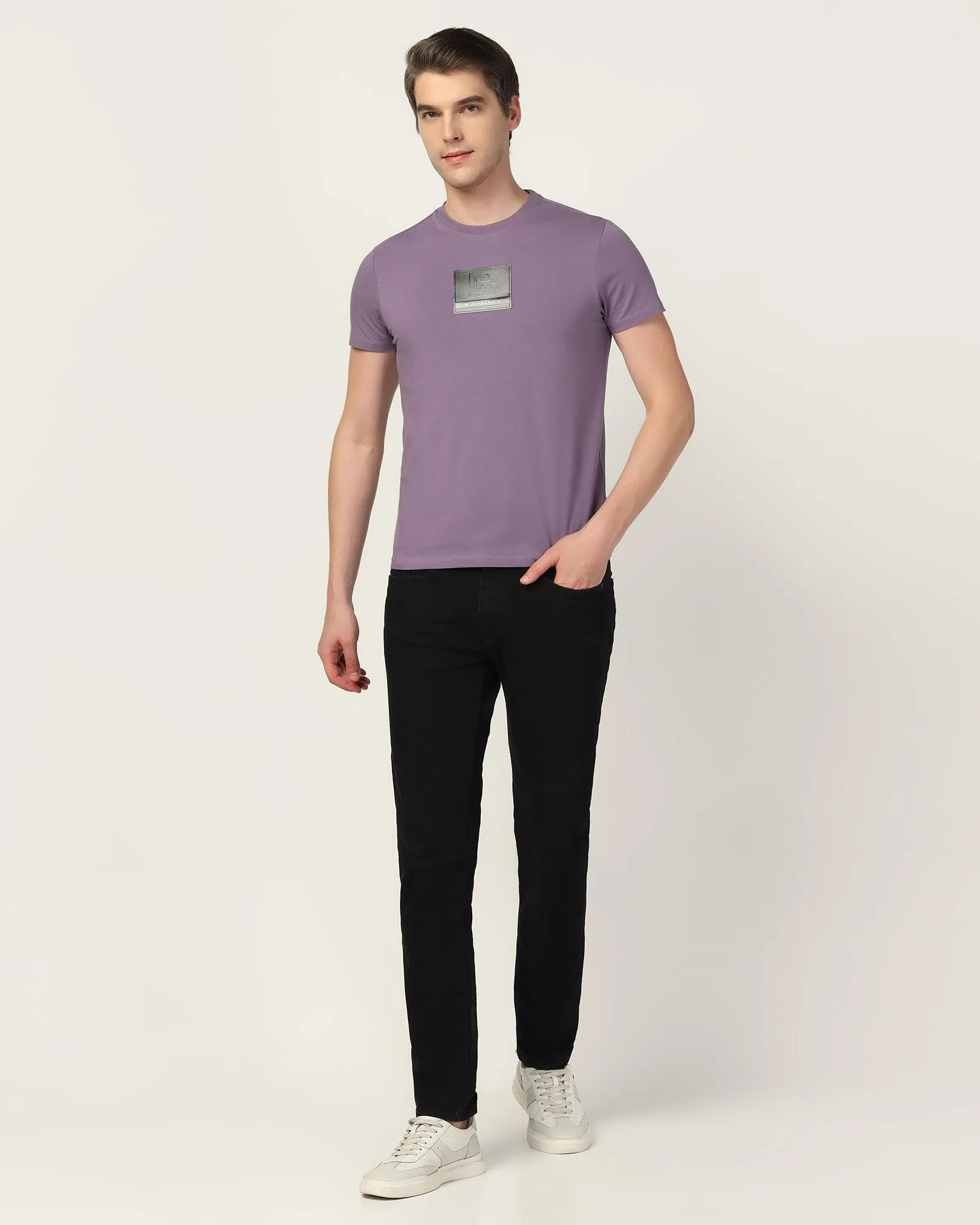 Crew Neck Purple Solid T-Shirt - Salve