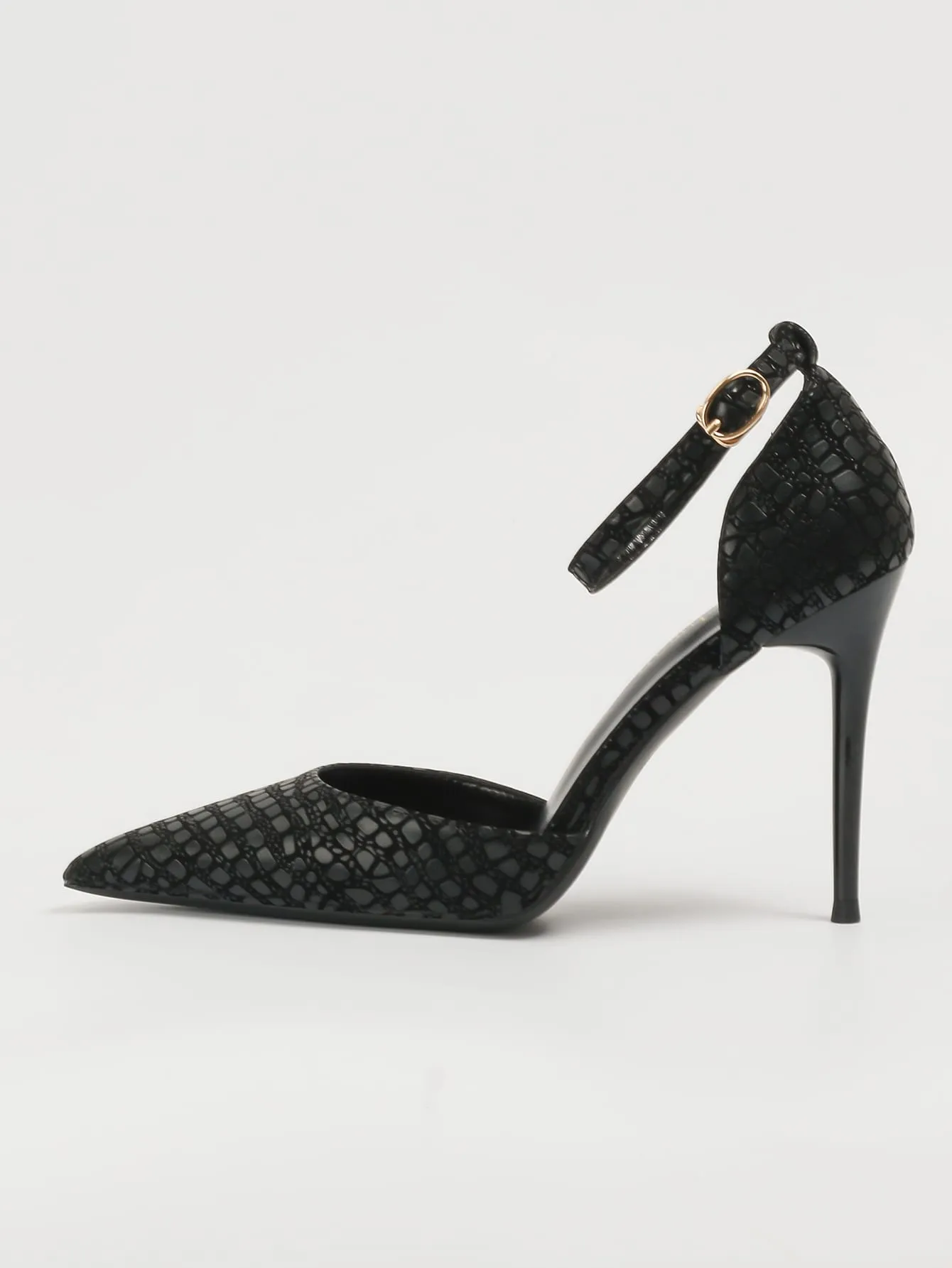 Crocodile Embossed Stiletto Heeled Ankle Strap Pumps