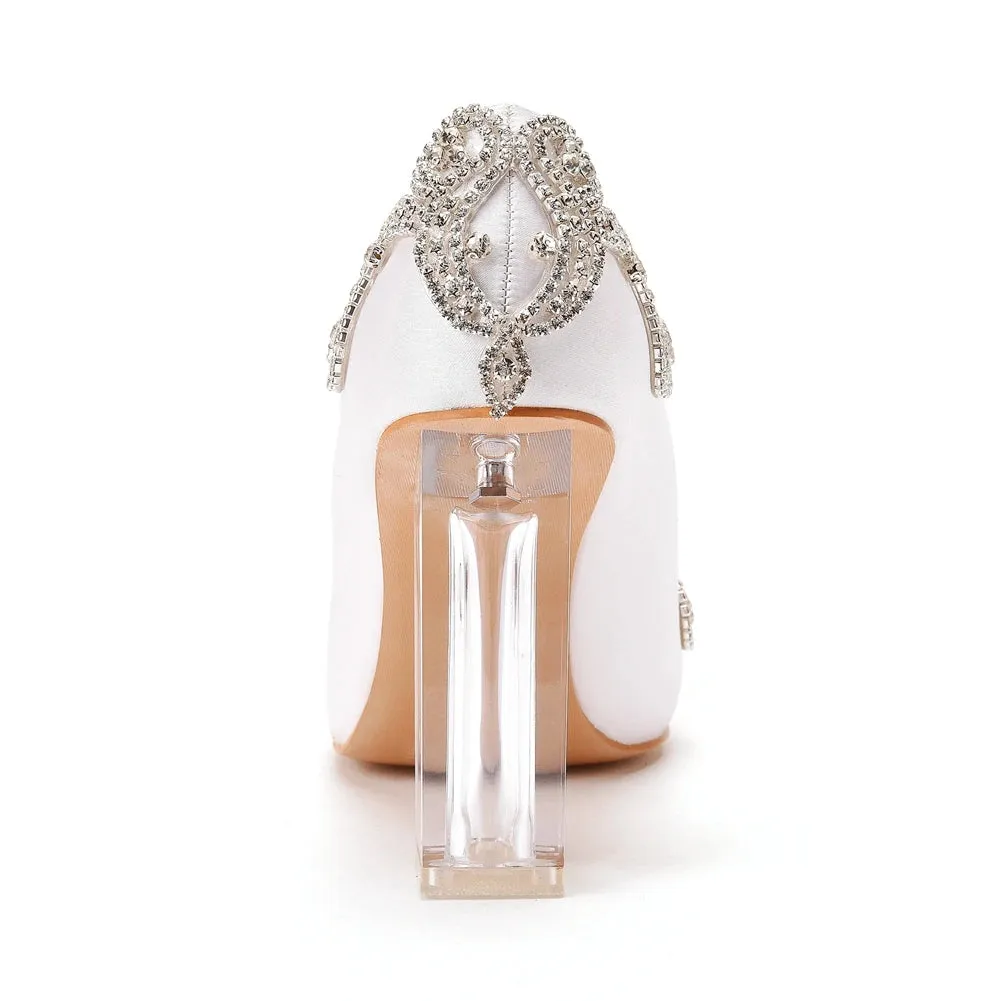 Crystal Queen Ladies Transparent High Heels Bridal White Wedding Shoes