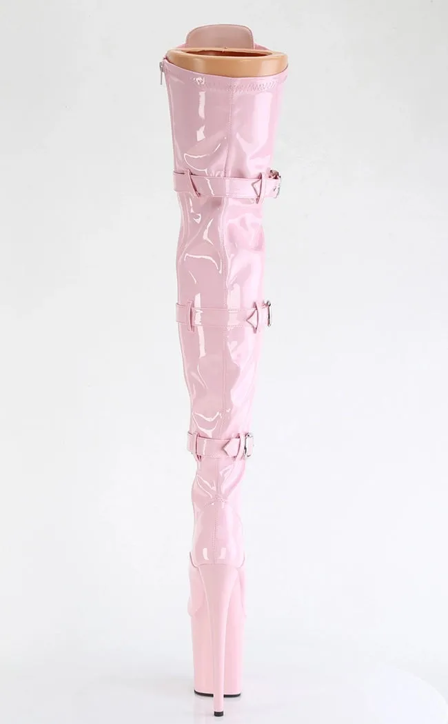 FLAMINGO-3028 Baby Pink Patent Thigh High Boots