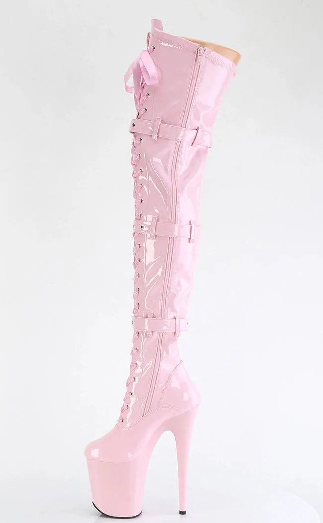 FLAMINGO-3028 Baby Pink Patent Thigh High Boots