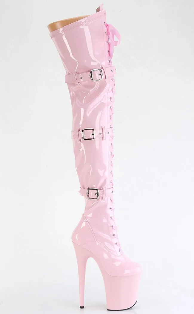 FLAMINGO-3028 Baby Pink Patent Thigh High Boots