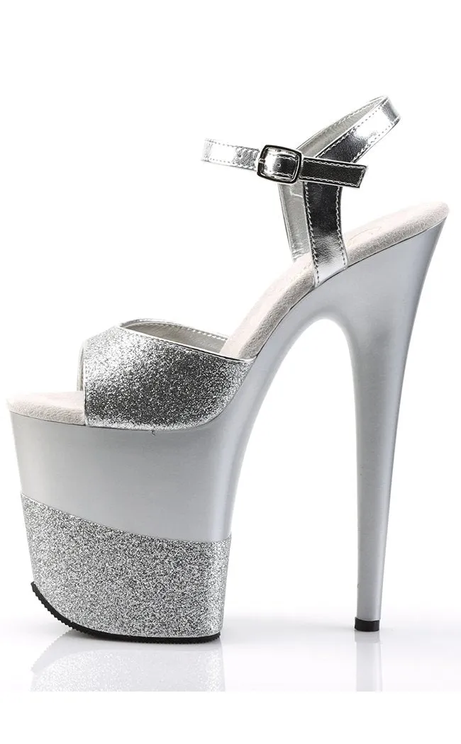 FLAMINGO-809-2G Silver Gllitter Platform Heels