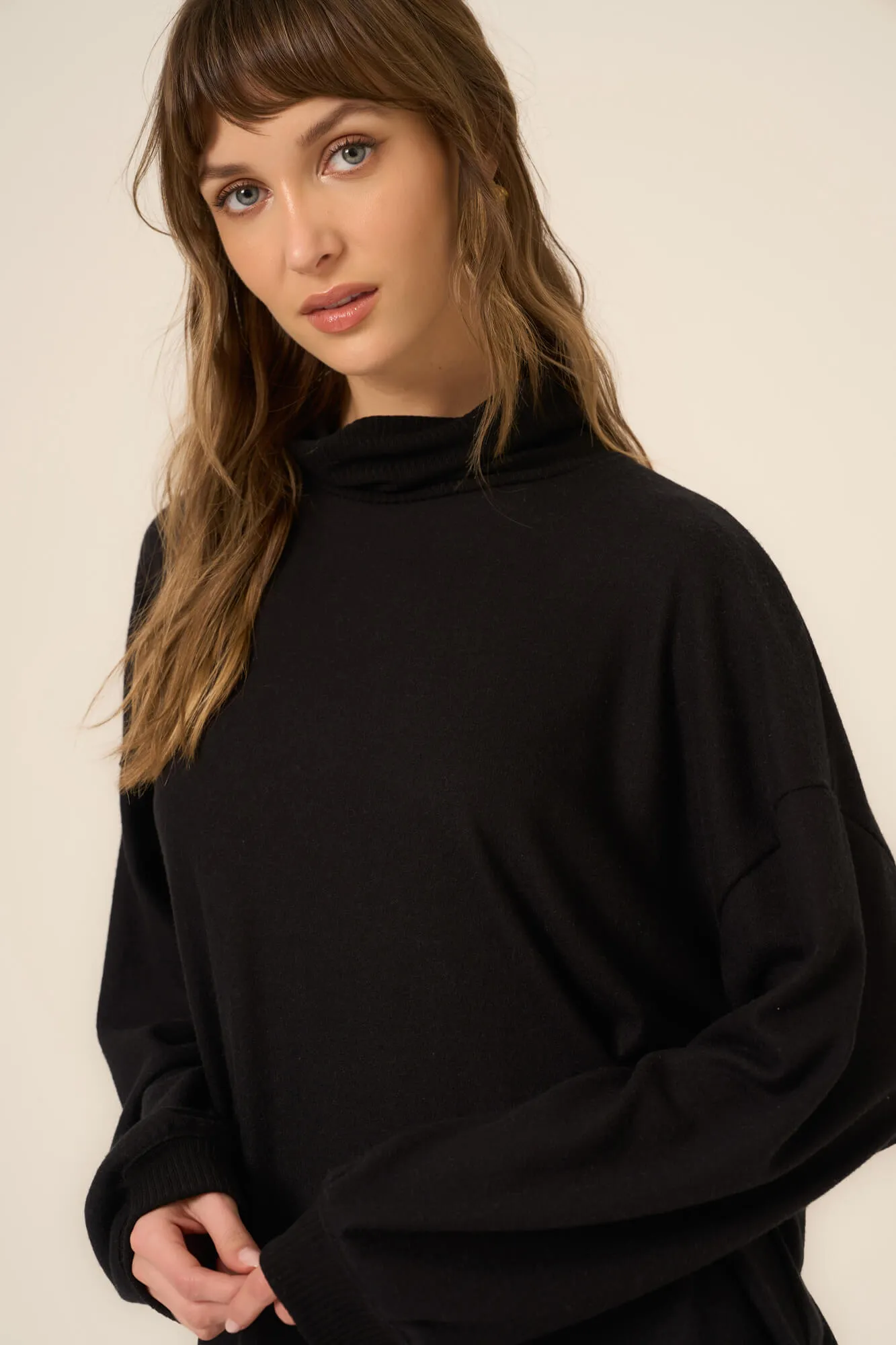 Kai Funnel Neck Cozy Dress - Black