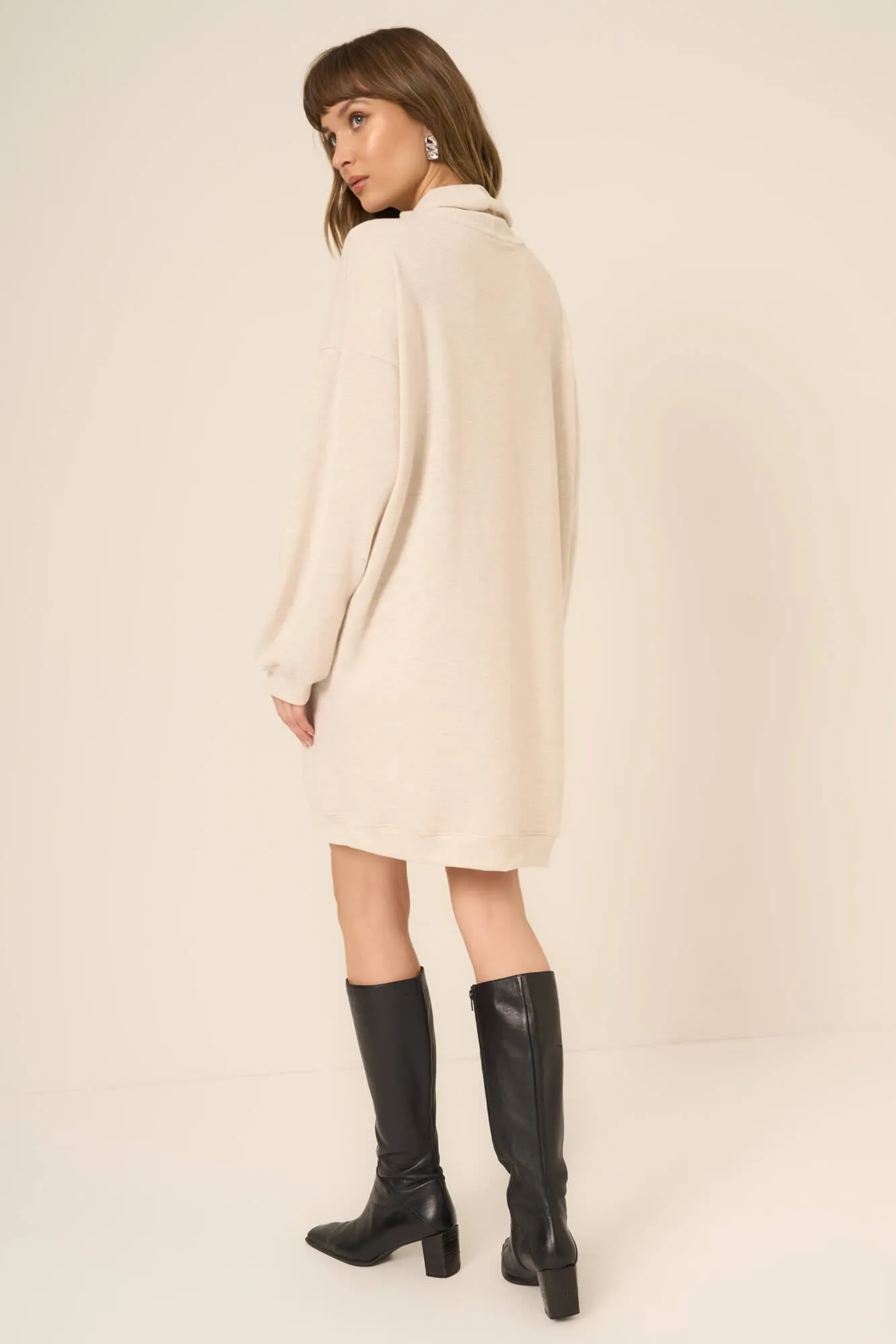 Kai Funnel Neck Cozy Dress - Oatmeal