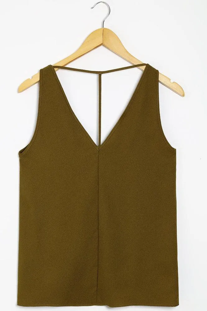 Khaki V-Neck T-Back Top