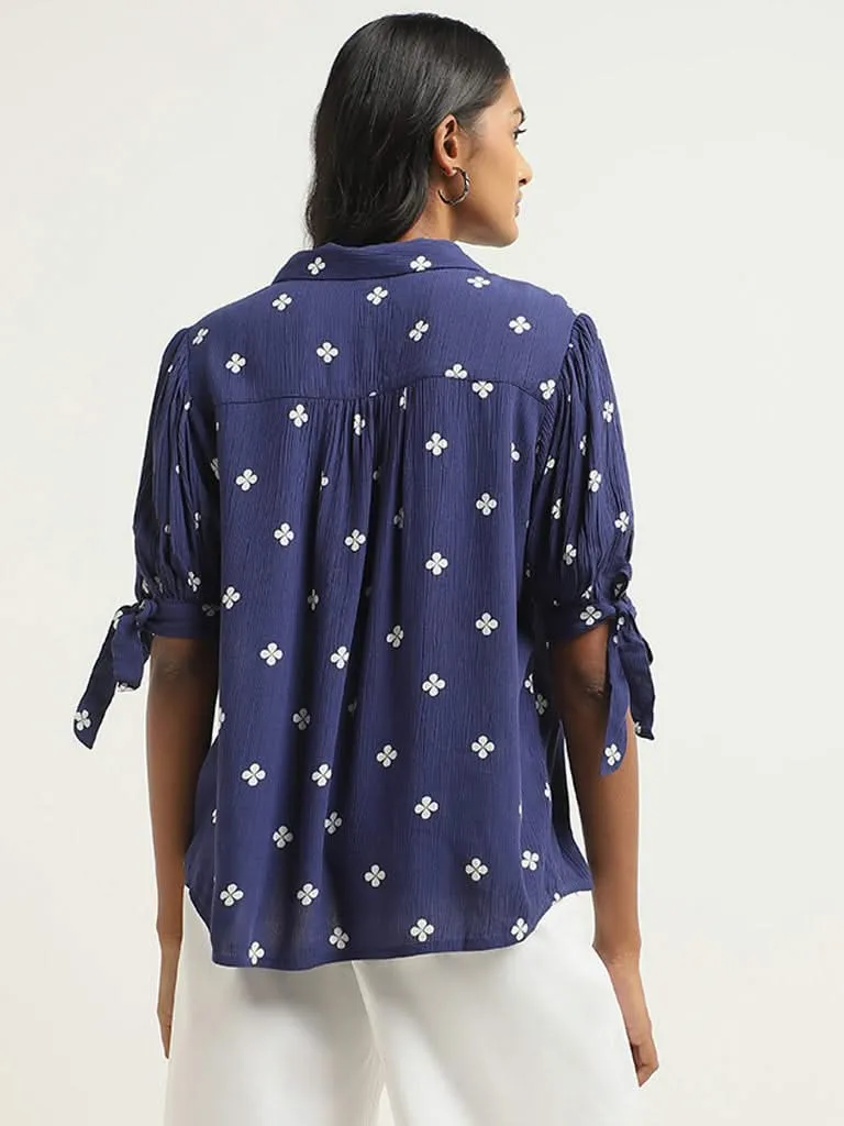 LOV Navy Printed Cotton Shirt