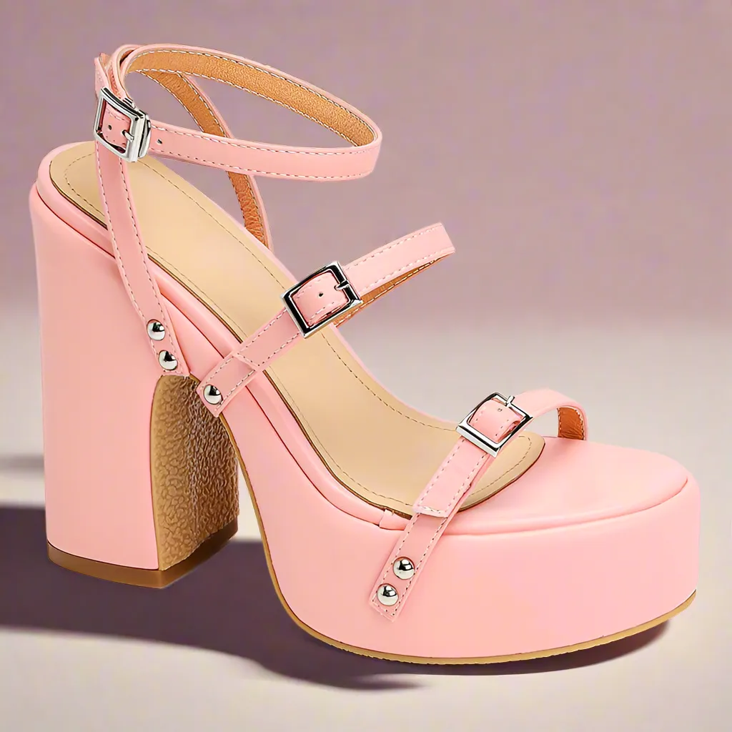 Luna Pink Platform Block Heels