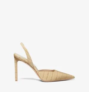 Michael Kors Presley Crocodile Embossed Leather Pumps, Beige