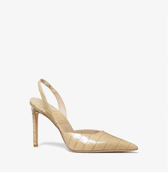 Michael Kors Presley Crocodile Embossed Leather Pumps, Beige