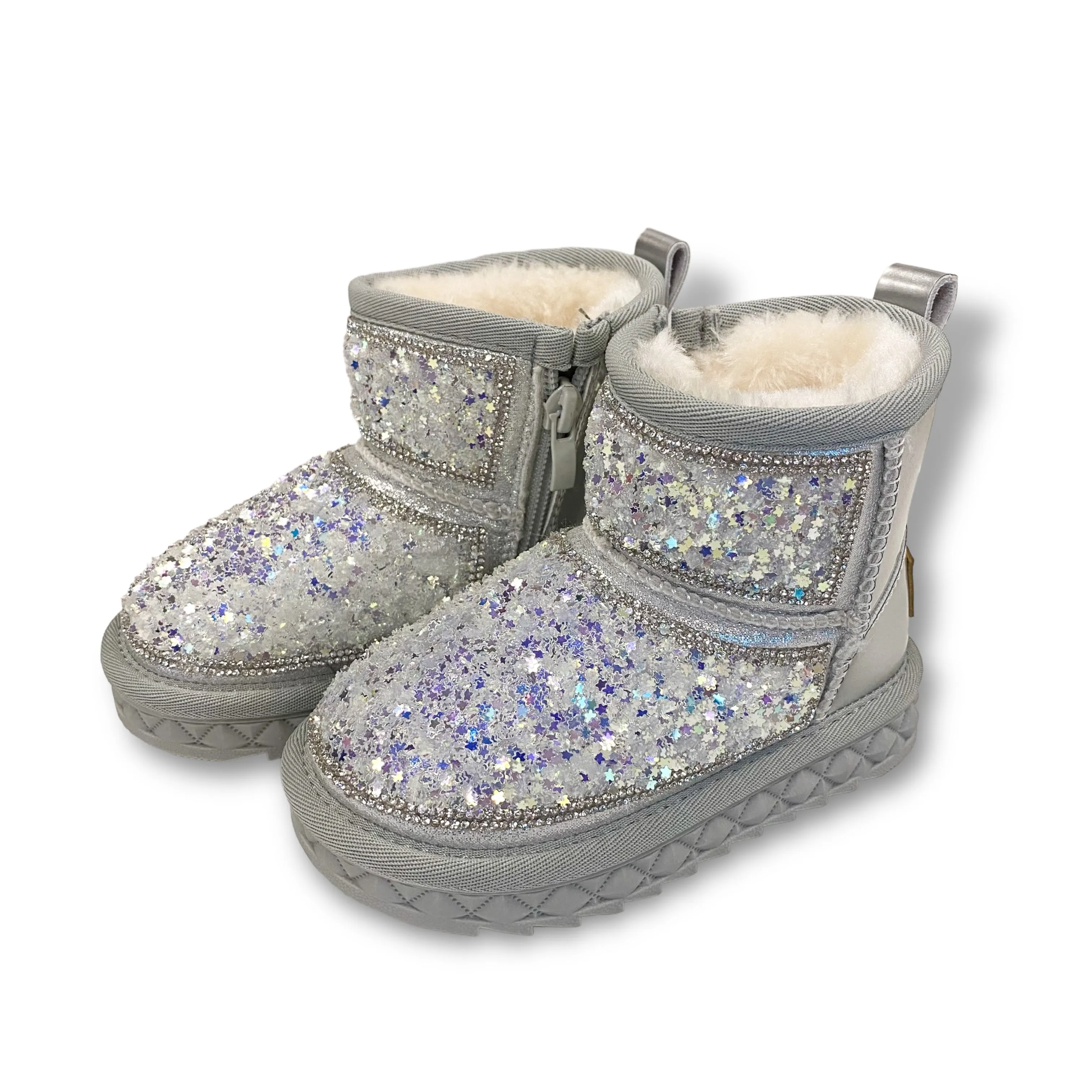 Mini Star Sequin Boots - Silver