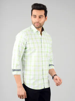 Mint & White Checked Slim Fit Casual Shirt | JadeBlue