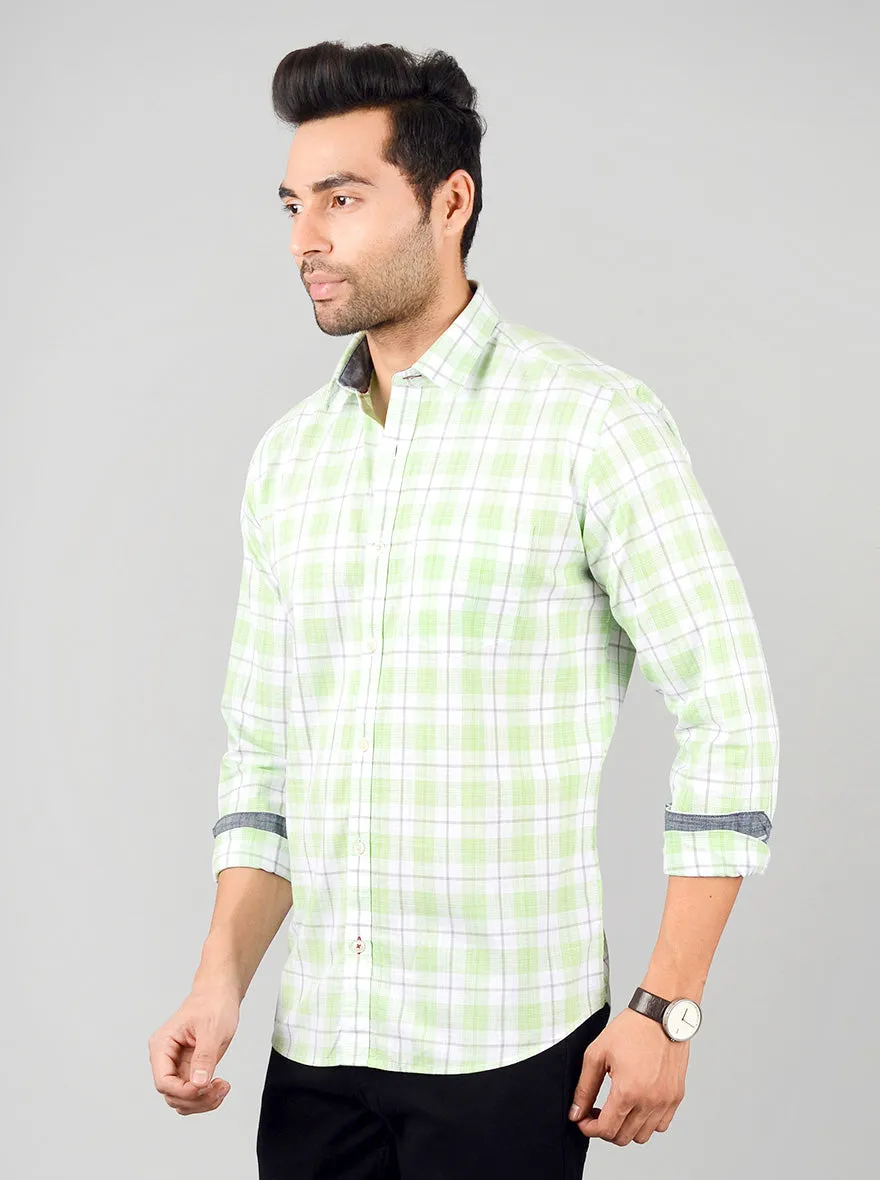 Mint & White Checked Slim Fit Casual Shirt | JadeBlue