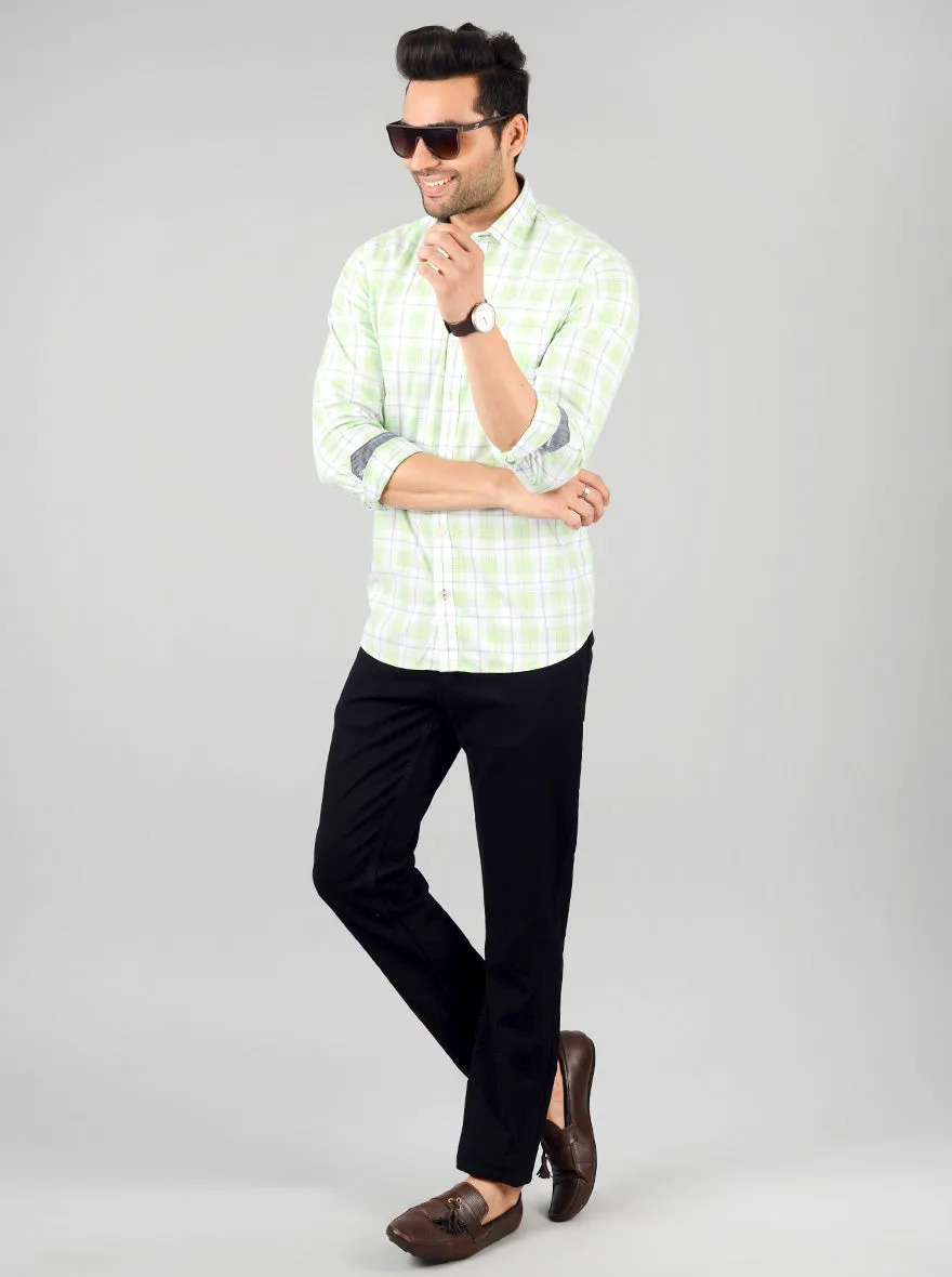 Mint & White Checked Slim Fit Casual Shirt | JadeBlue