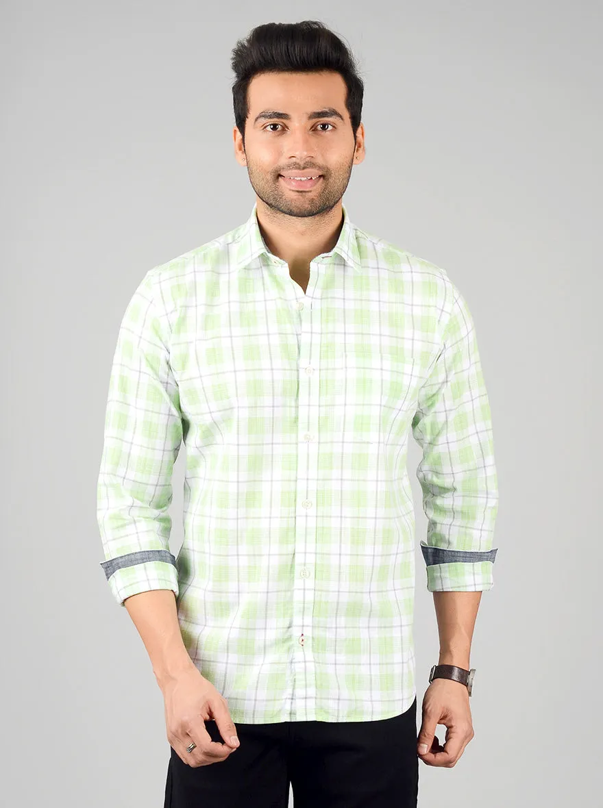 Mint & White Checked Slim Fit Casual Shirt | JadeBlue