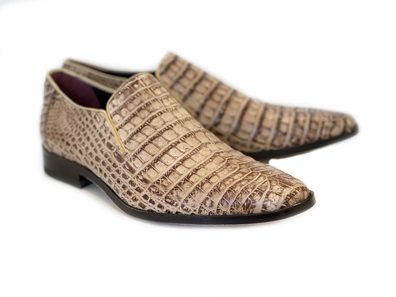 Pelle Exotics Crocodile Slip-On Loafer Taupe