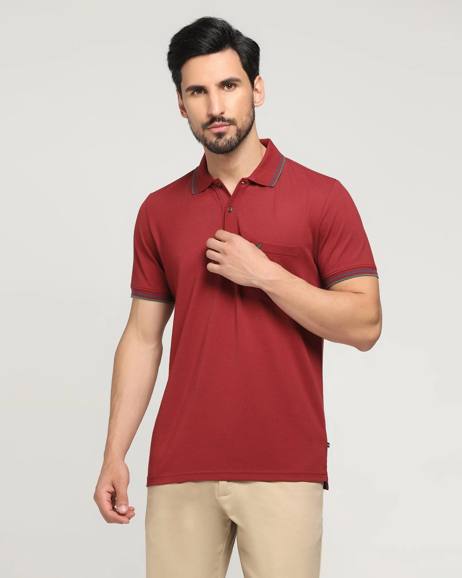 Polo Wine & Red Solid T-Shirt - Aquarius