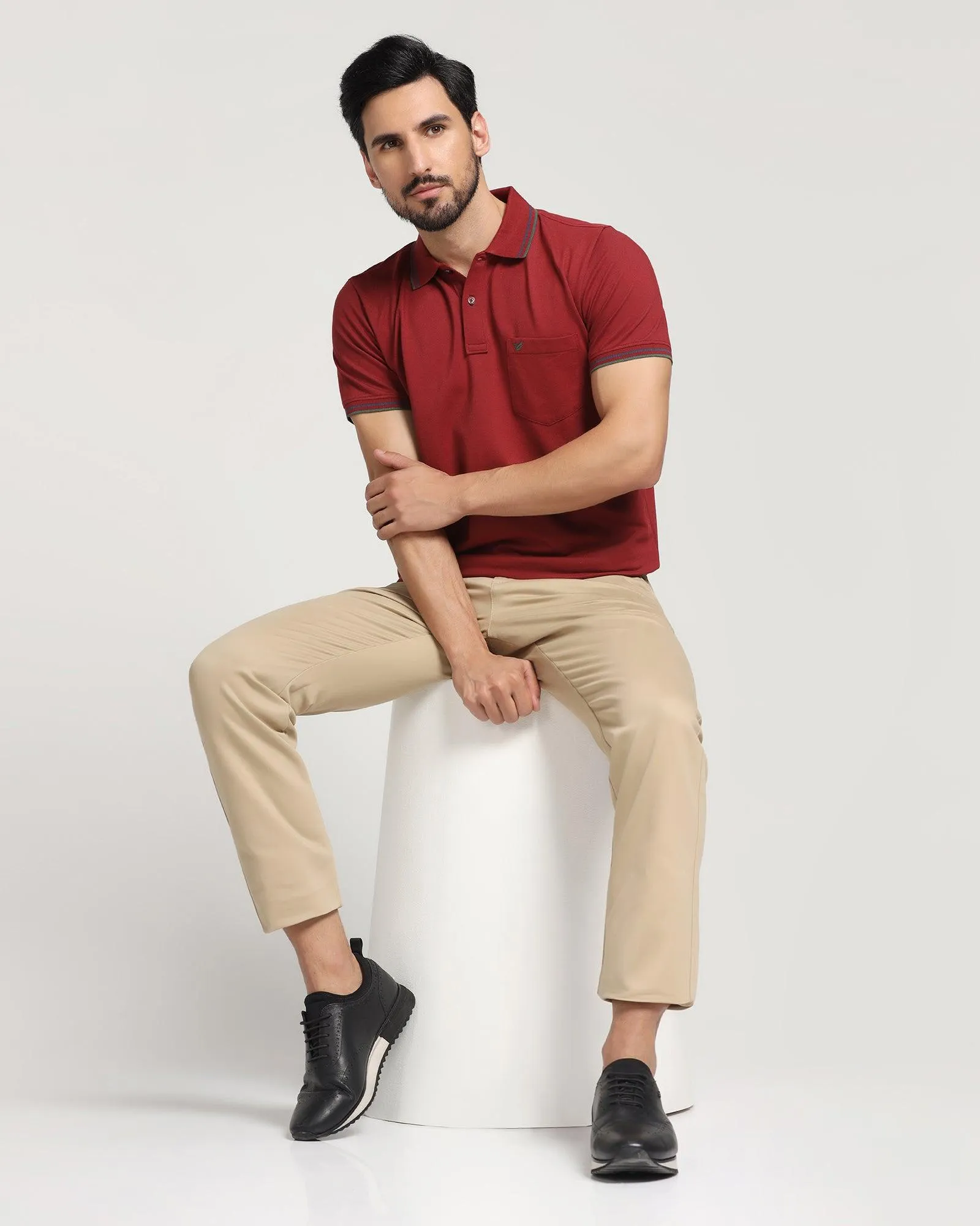 Polo Wine & Red Solid T-Shirt - Aquarius