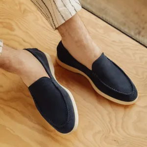 SUEDE LOAFERS WITH RUBBER OUTSOLE- NAVY