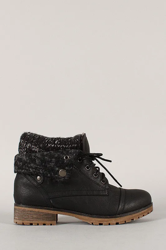 Sweater Collar Lace Up Ankle Boots