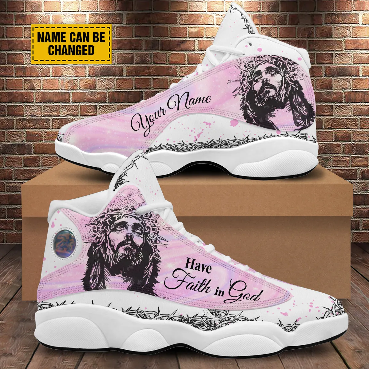 Teesdily | Personalized Have Faith In God Pink Jesus Basketball Shoes, God Lover Religious Gifts Unisex Basketball Shoes