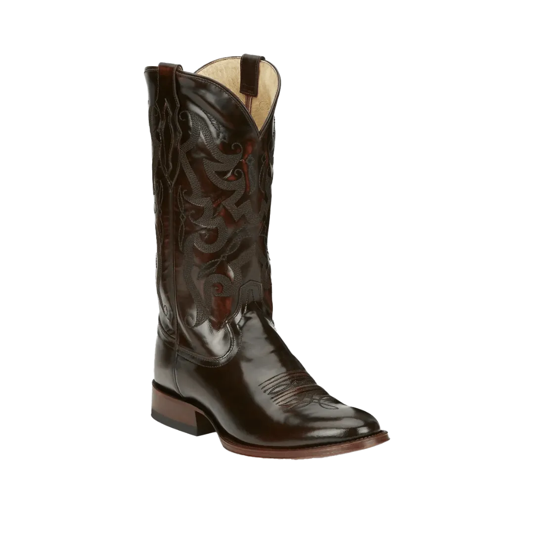 Tony Lama Men's Shiny Sangria Leather Round Toe Western Boots